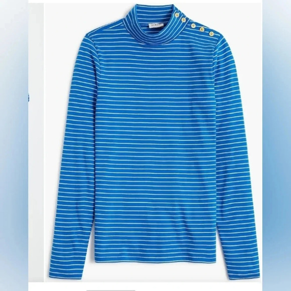 J Crew NWT Striped mockneck ribbed top. Blue white - Picture 1 of 6